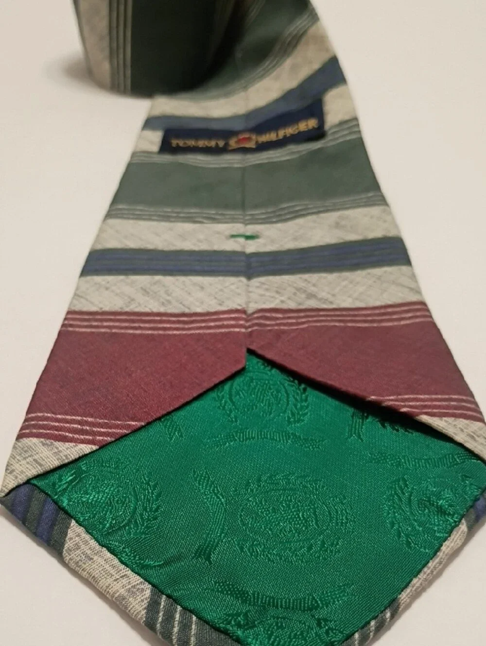 Tommy Hilfiger Green, Burgundy & Cream Striped Crest Tie 55